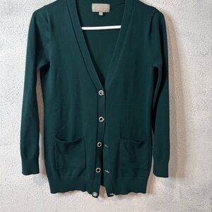 Joan Vass Forest Green Button-Up Cardigan